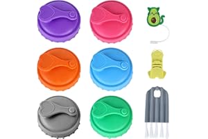 UPEOXT 6 Silicone Can Covers with Opener Brush Straw Cap, Reusable Soda Pop Lids for Beer Energy Drink, Can Lid Protector Fit