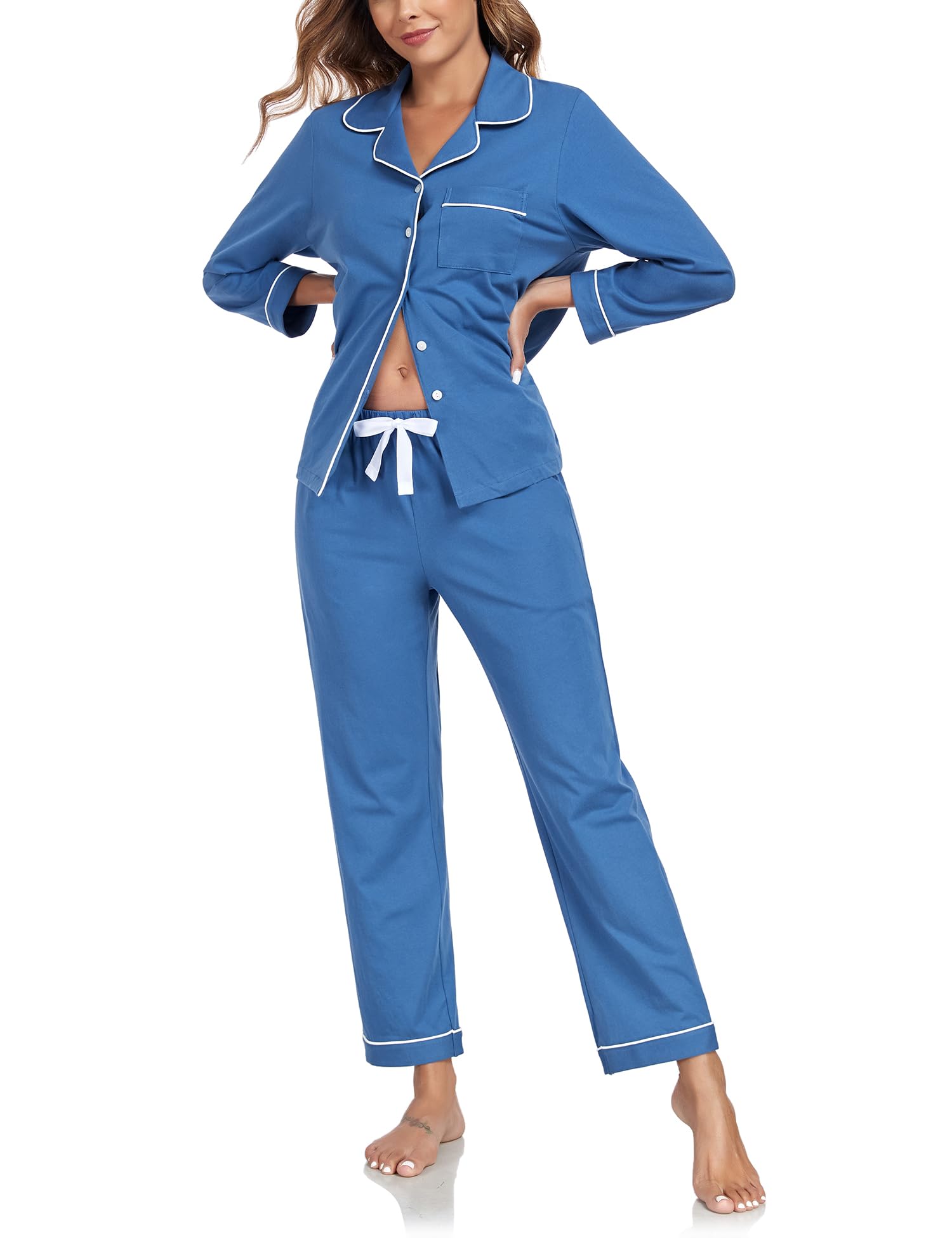 COLORFULLEAF Women's 100% Cotton Long Sleeve Pajama