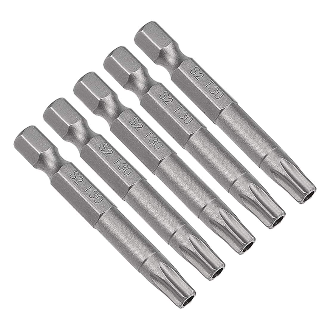 sourcing map 5 Pcs T30 Magnetic Torx Screwdriver Bits, 1/4 Inch Hex Shank 2-inch Length S2 Security Tamper Proof Screw Driver Kit Tools