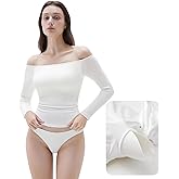 SUUKSESS Women Padded Off The Shoulder Tops Ribbed Long Sleeve Shirts Fall Basic