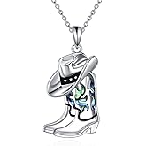 VONALA Cowboy Boot Necklace Sterling Silver 14K White Gold Plated Abalone Shell Pendant Necklace for Women