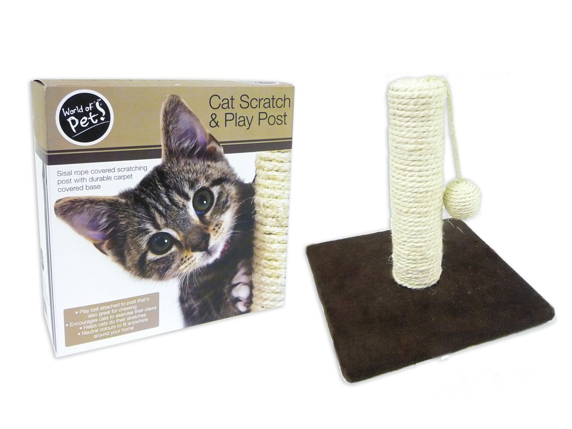 World of Pets Cat Scratch & Play Post with Sisal Rope & Playball