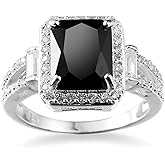 Vintage 925 Sterling Silver Black Gem Ring Cocktail Rings Square Cut Black Onyx Marcasite Cubic Zirconia Anniversary Promise Ring CZ Eternity Engagement Wedding Band Ring for Women TZ.107