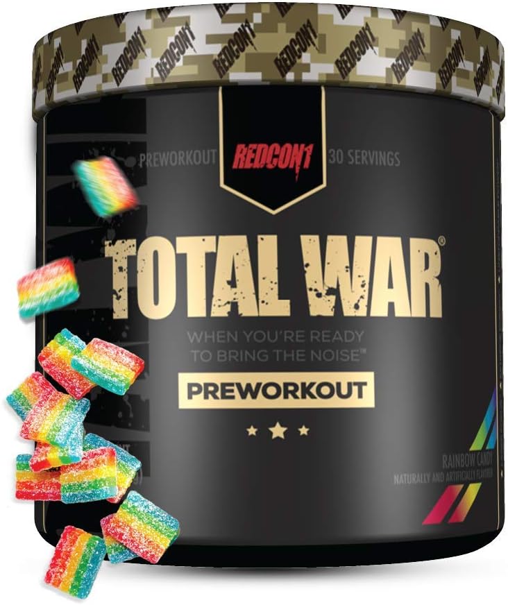 Redcon1 Total War - Pre Workout, 30 Servings, Boost Energy, Increase Endurance and Focus, Beta-Alanine, 350mg Caffeine, Citrulline Malate, Nitric Oxide Booster - Keto Friendly (Rainbow Cnady): Health & Personal Care