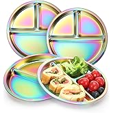 AIEVE Stainless Steel Kids Plates, 4 Pack Round Divided Toddler Plates, Portion Control Plate 9 Inch