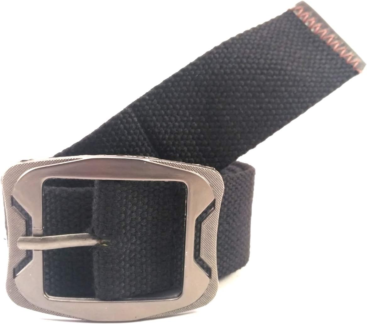 CAPE9 Unisex Canvas Cloth Leather Trim Belt with Buckle Strap (1.5 Inches Wide; Black; Medium)