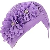 YYAOJHAO Women Flower Turban Hats - Ruffle Pre Tied Headwrap Caps Chemo Beanies Hijab Headscarf for Cancer Patient Hair Loss