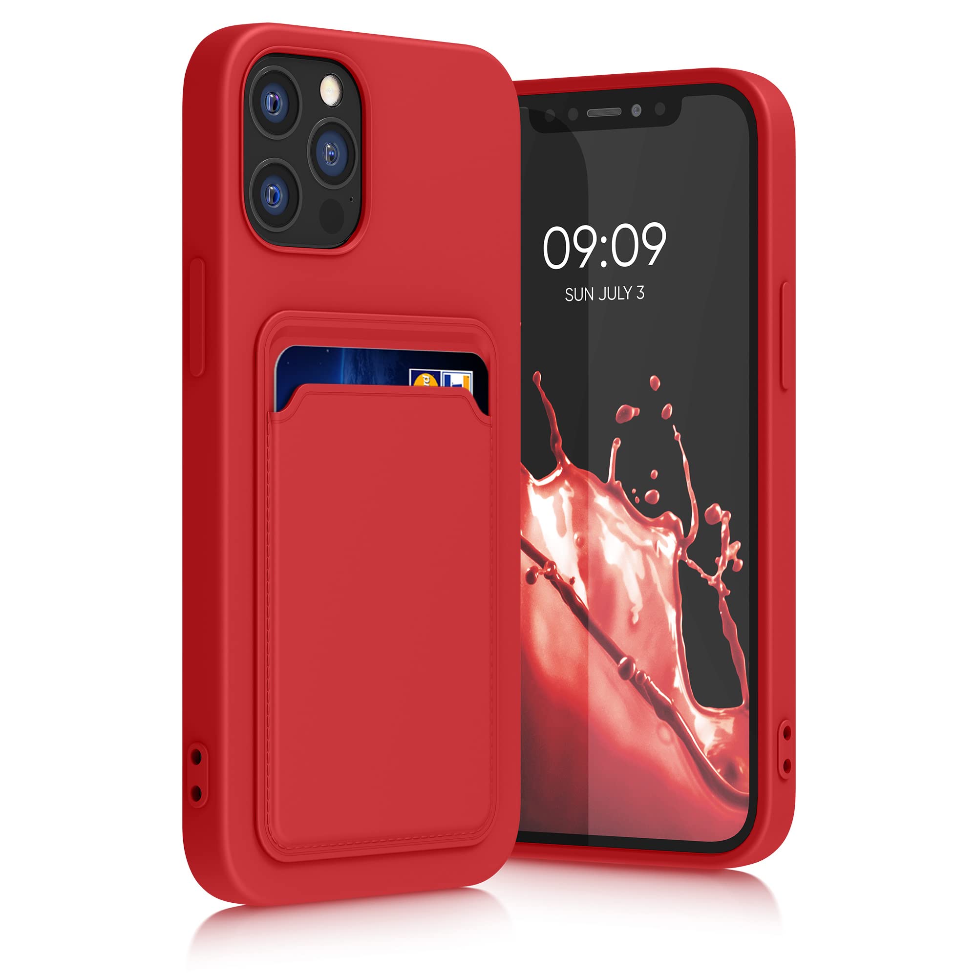 kwmobile Case Compatible with Apple iPhone 12 / iPhone 12 Pro Case - TPU Phone Cover with Credit Card Holder - Red
