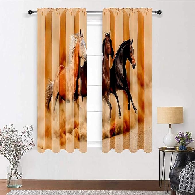 Eclipse Blackout Curtains Animal Decor Collection Print Window Curtains Three Horse