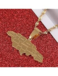 BR Gold Jewelry - Collar con colgante de mapa de Jamaica de acero inoxidable para mujer y niña
