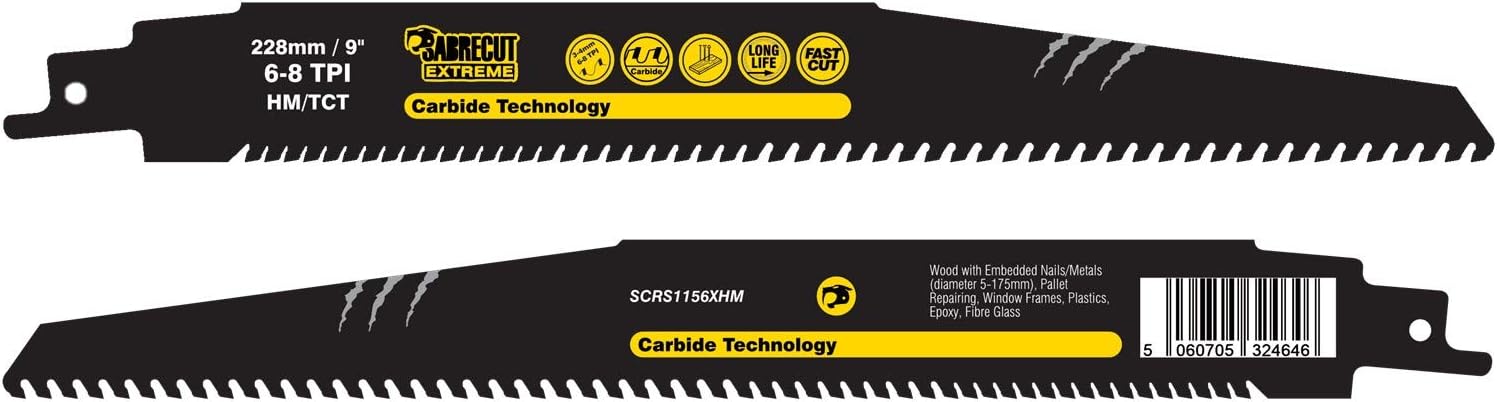 1 x SabreCut SCRS1156XHM Tungsten Carbide 228mm Variable 6-8 TPI S1156XHM Very Fast Wood and Plastic Cutting Reciprocating Sabre Saw Blade - Image 3