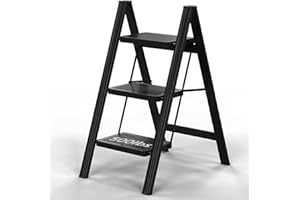Step Ladder EFFIELER Step Ladder Step Stool Folding Step Stool with Handrails, Sturdy Step Stool for Adult, 500LBS Capacity Sturdy& Portable Ladder (Matte Red, 3-Step)