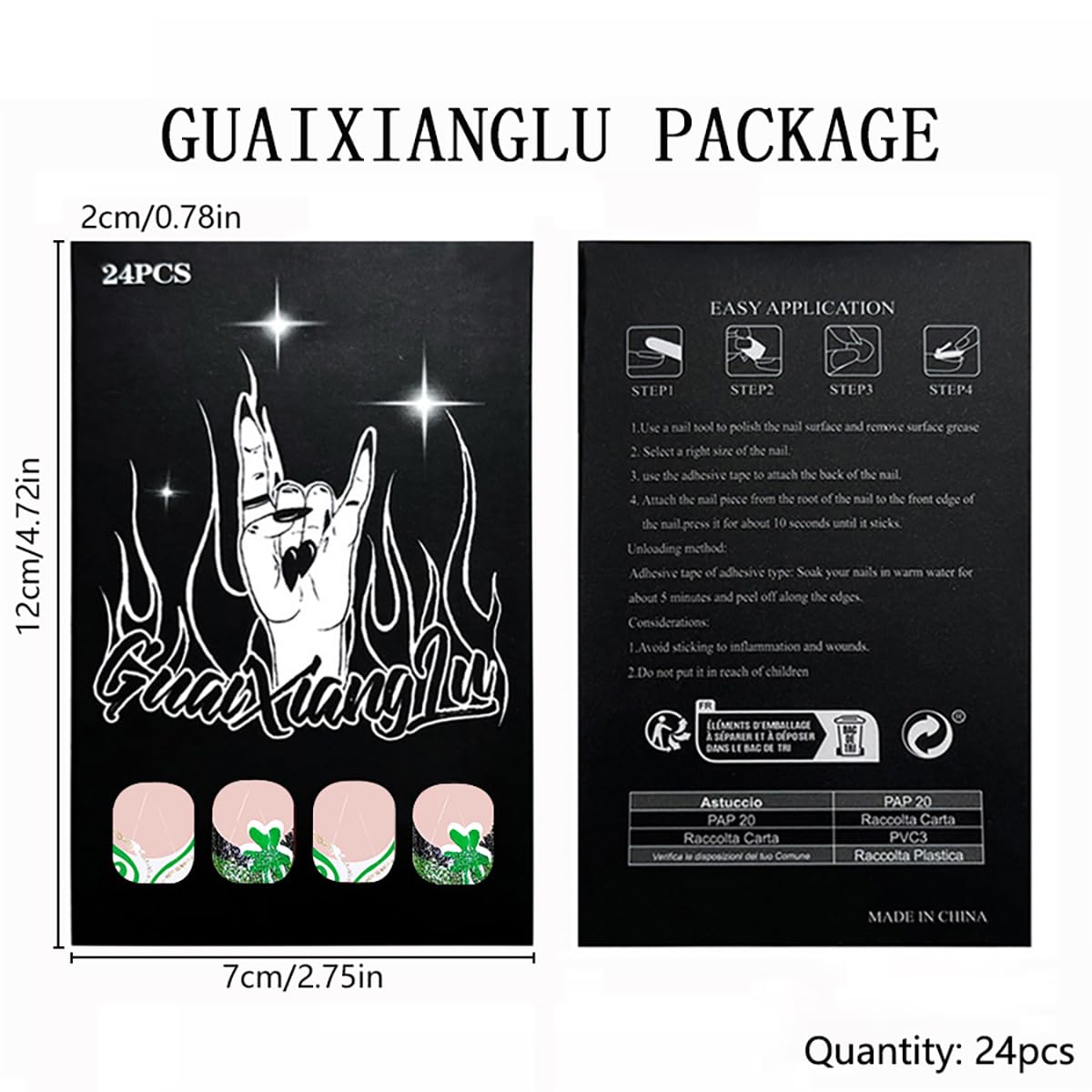 24 Pcs St. Patrick's Day Press on Nails Short Square Nails French Tip Fake Nails with Glitter Designs Saint Patrick's Day Shamrock False Nails Full Cover Stick on Nails Holiday Nails for Women - Image 6