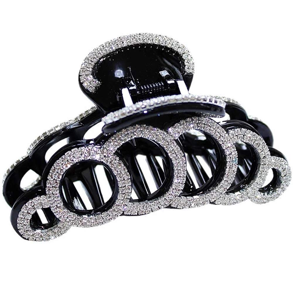 Womens Rhinestone Hair Claw Plastic Large Hair Clip Clamp,Rhinestones Claw Clip Strong Hair Clamp Jaw Clip Pin For Thick Hair (Black)