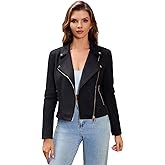 DIASHINY Faux Leather Jacket For Women Crop Short Cropped PU Slim Zip Up Moto Biker Coat Motorcycle Jackets