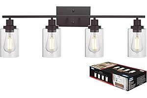 MELUCEE 4 Lights Wall Sconce Lighting Oil Rubbed Bronze Finished with Clear Glass, Bathroom Vanity Light Fixtures Wall Lights Bedroom Porch Kitchen Living Room