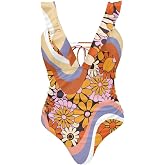 ELEDIZI Womens One Piece Swimsuits Tummy Control Ruffle Tie Back Bathing Suit High Waisted Tie Back Swimwear Size XS-2XL