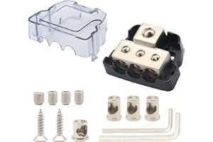TIALECCI 3 Way Power Distribution Block 0 Gauge /4 Gauge in 4 GA / 8GA Wire Out Connecting Blocks 1PCS