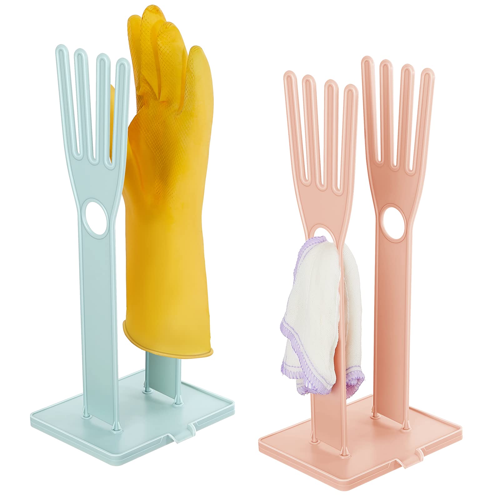Photo 1 of 2 Pieces Kitchen Glove Holder Glove Drying Rack Dryer Plastic Mitten Rubber Rack Sink Stand Towel Hanger Reusable Towel Storage Holders for Sponge Food Bag Organizer, Pink and Blue