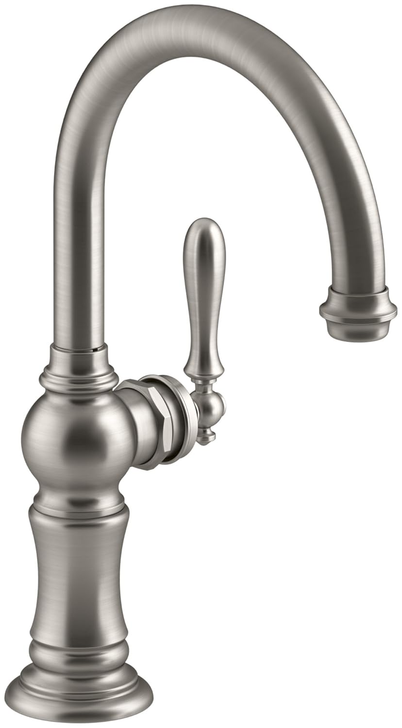KOHLER K-99264-VS Artifacts Single-Hole Bar Sink Faucet with 13-1/16-Inch Swing Spout and Arc Spout Design, Vibrant Stainless