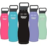Healthy Human Stainless Steel Curve Water Bottle | 100% BPA Free Thermos for Kids & Adults | Vacuum Insulated Water Bottles | Metal Bottles with Leak Proof Lid (21 oz/ 621 ML, Pure Black)