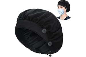 ABAMERICA Bouffant Caps with Button and Sweatband, Adjustable Scrub Caps for Women Men, One Size Multi Color
