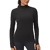 THE GYM PEOPLE Women's Mock Turtleneck Long Sleeve Shirts Fleece Thermal Underwear Pullover Tops with Thumb Hole