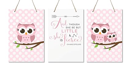 Lifesong Milestones And Though She May Be Little She Is Fierce 3 Piece Owl Childrens Wall Decor Signs For Kids Bedroom Nursery Baby S Boys Girls