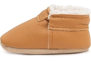 BirdRock Baby Sherpa Moccasins - Cozy, Genuine Leather Winter Shoes for Boys and Girls