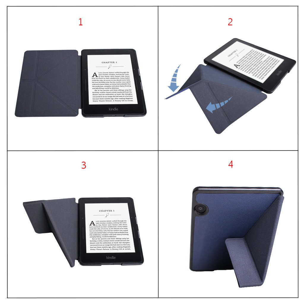 WALNEW New Origami Case Cover for Amazon Kindle Voyage (November 2014) - Full Device Protection with PU Leather and Smart Auto Sleep Wake Function（Darkblue-Origami Cover）