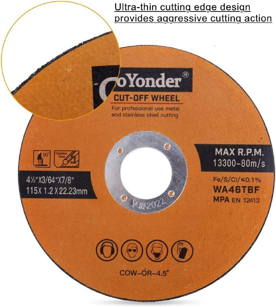 GoYonder 50 Pack 4.5" Cutting Wheel for Metal, Stainless and Steel 4-1/2" x 0.045 x 7/8-Inch Ultra Thin Cut-Off Wheel for Angle Grinders: Industrial & Scientific