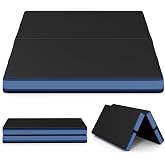 Goplus 4" Thick Folding Gymnastic Mat, Thickened Bi-Fold Fitness Mat with Carrying Handles &amp; PU Leather Cover, Home Gym Tumbling Mat for Stretching, Pilates, Aerobics Workouts