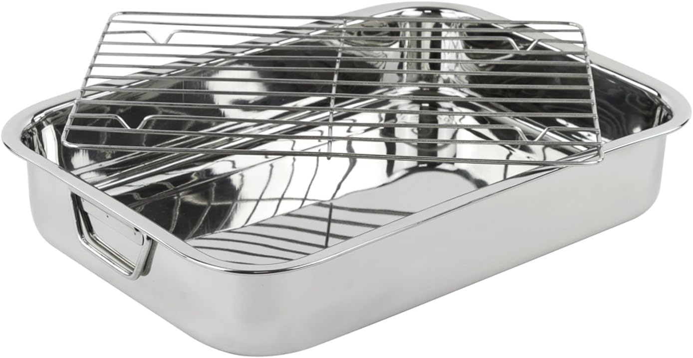 Menax - Stainless Steel Roasting Tin with Rack - Professional Stainless Steel Roasting Tray with Removable Rack - Oven Roasting Pan with Grill - With Sturdy Handles - 30 cm