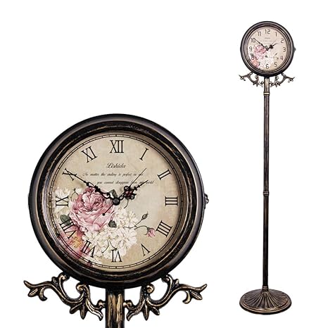 Virtper Metal Floor Clock American Retro Country Wrought Iron