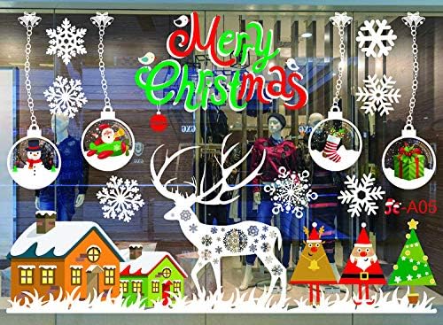 YuBoBo Extra Large Colorful Christmas Snowflake Widows Clings Decoration Stickers, Removable, Xmas Door Decorate Shoppe Decoration Merry Christmas, Snowflake Sled Element (Wapiti)