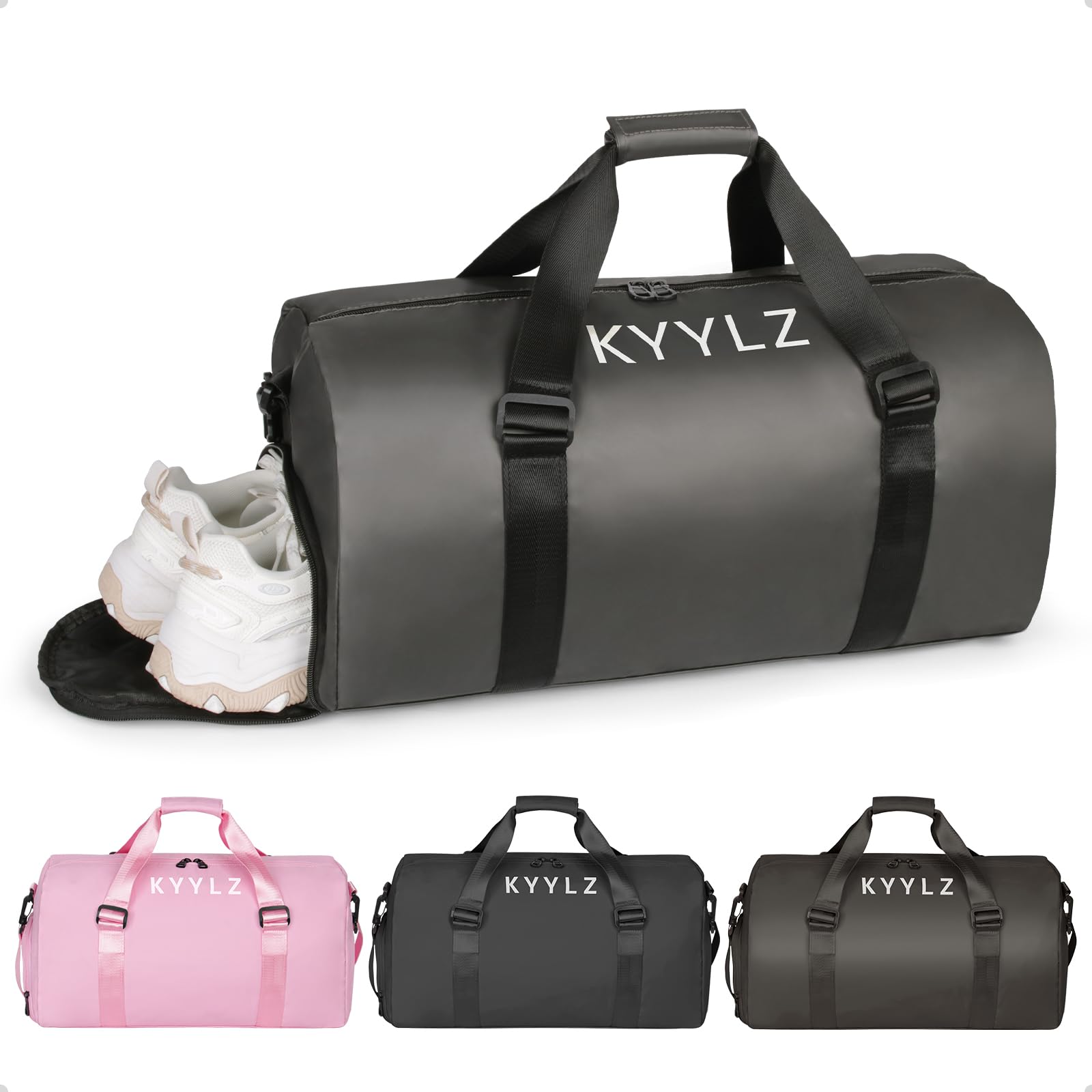 KYYLZ Sports Bags for Men and Women, Travel Bag and Handbags, Sports Bag with Shoe Compartment and Wet Compartment, Swimming Bag, Weekender Training Bag, Bag for Gym, Fitness, Holiday, Overnight