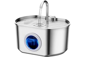 NEAREAL Cat Water Fountain Stainless Steel: 74oz/2.2L Cat Fountain for Drinking- Pet Water Fountain Inside - Automatic Dog Watering Dispenser Bowl - Pet Feeding & Watering Supplies - Water Level Window