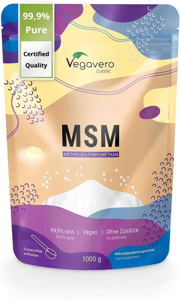 Vegavero Pure MSM Powder 1 kg Organic Sulphur Vegan Lab Tested