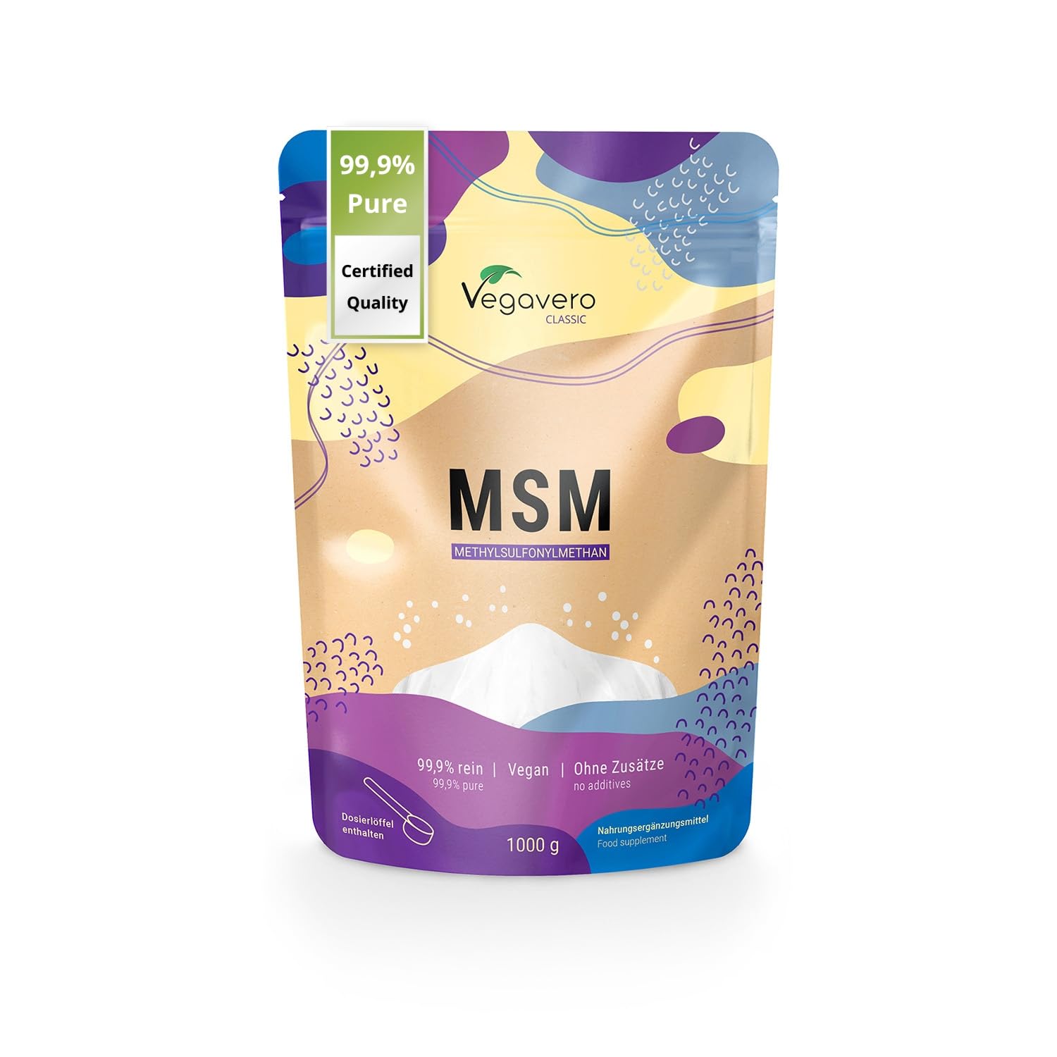 Vegavero Pure MSM Powder 1 kg | Bag | Distilled Organic Sulphur | NO Additives & Non GMO | Lab-Tested | 1000 g Per Day | Vegan