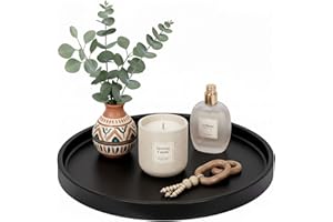 Vanity Tray, Black Wood Round Decorative Trays for Decor, Plateau Decoratif, Candle, Perfume, Bathroom, Counter, Dresser, Woo