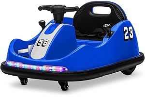 Kidzone 12V 2 Driving Mode (Steering Wheel/Joystick) Ride On Bumper Car for Kids & Toddlers 1.5-6 Year Old DIY Sticker Baby Bumping Toy Gifts W/Remote Control LED Lights, 360 Degree Spin
