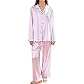 ONIONYOU Satin Pajama Set for Women 2 Piece Long Sleeve Button Up Silky PJ Sets Loungewear Soft Satin Sleepwear with Pocket