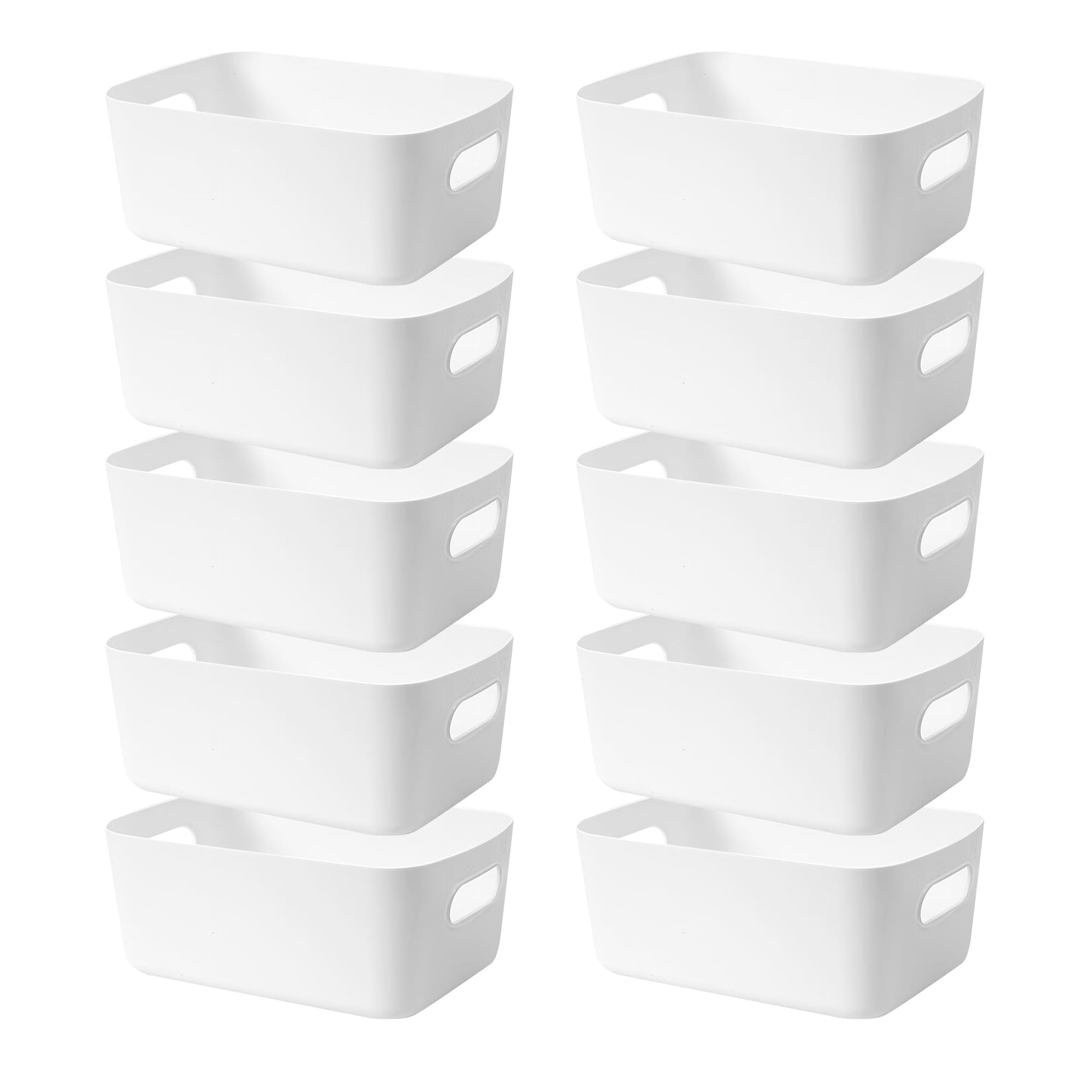 LYLIDIA 10pcs Storage Boxes Plastic 20 cm Bathroom Kitchen Storage Baskets Cupboard Organiser White Storage Bins for Office Home Shelf Organiser Boxes