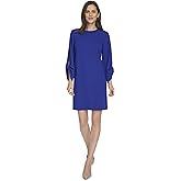 Calvin Klein Womens Long Tie Sleeve Crepe Shift Mini Dress