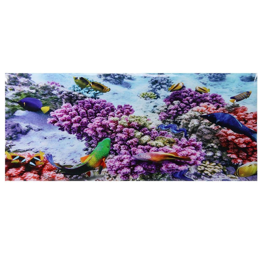 Oyunngs Aquarium Backgrounds, Fish Tank background Picture, 3D Effect Purple Coral Poster, Underwater Wall Decal Decoration PVC Adhesive Sticker(61 * 30cm)