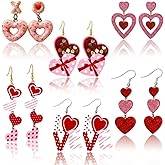 Kigeli 6 Pairs Valentine's Day/St. Patrick's Day Earrings for Women Love Heart/Irish Shamrock Dangle Earrings Jewelry Gifts Accessories for Mother Wife Sister Birthday Decorations
