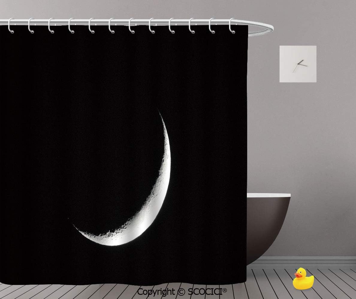 SCOXIXI 72"x72" Shower Curtain - Spa,Hotel Luxury,Water Repellent,Decorative Bathroom Curtains,Waxing Crescent Moon in A Night Sky