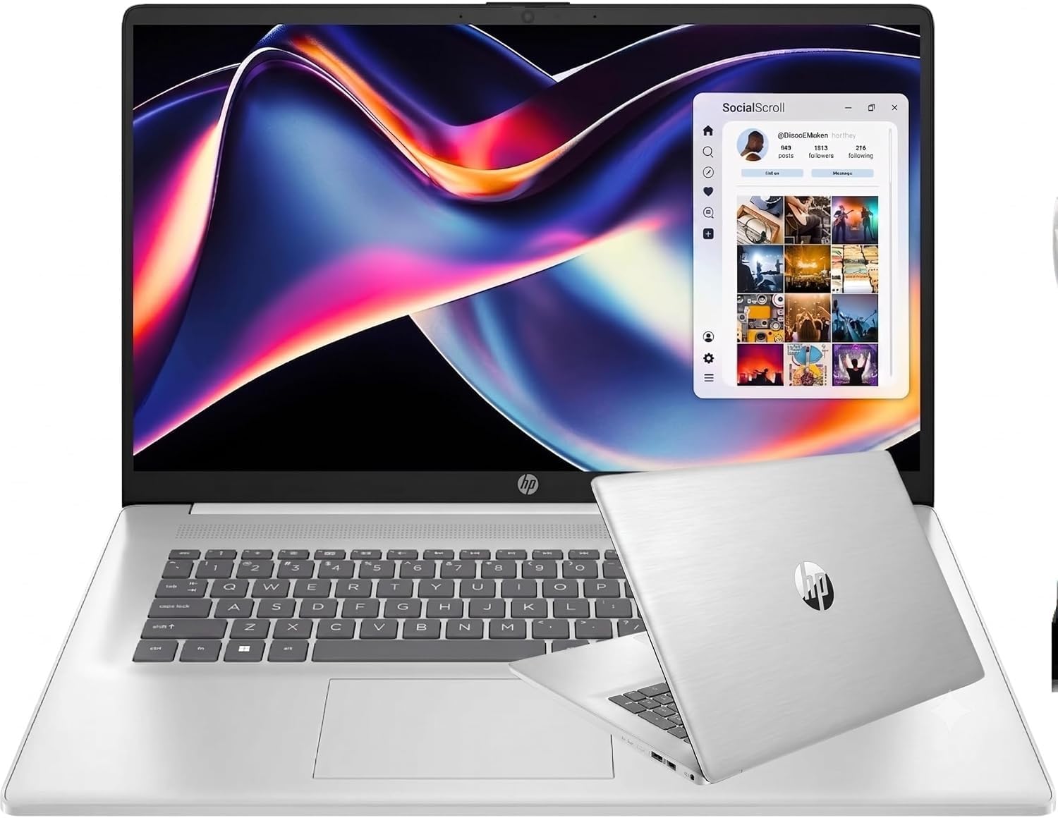 HP 17.3“ Touchscreen Laptop with Office 365 for The Web, AMD Ryzen 5 7430U (6 Cores, 12 Threads, Upto 4.3GHz, Beat Intel Core i7-1255U), 8GB RAM, 256GB SSD Storage, 10 Key Number Pad, No Mouse Added
