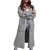 Danedvi Long Cardigan Sweaters for Women 2025 Fall Open Front Knit Oversized Cardigans Duster Coat with Pockets Grey