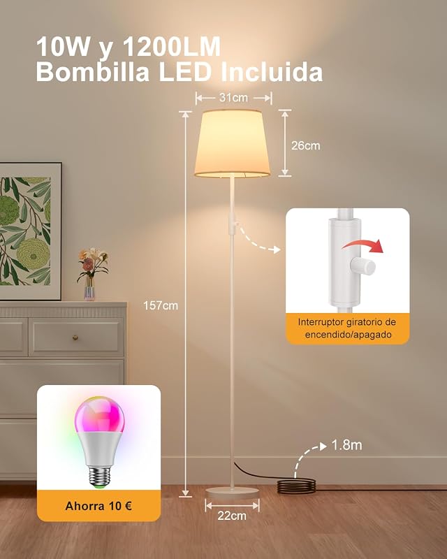 Candeeiro de Pé RGB Inteligente, Aplicação, Compatível com Alexa